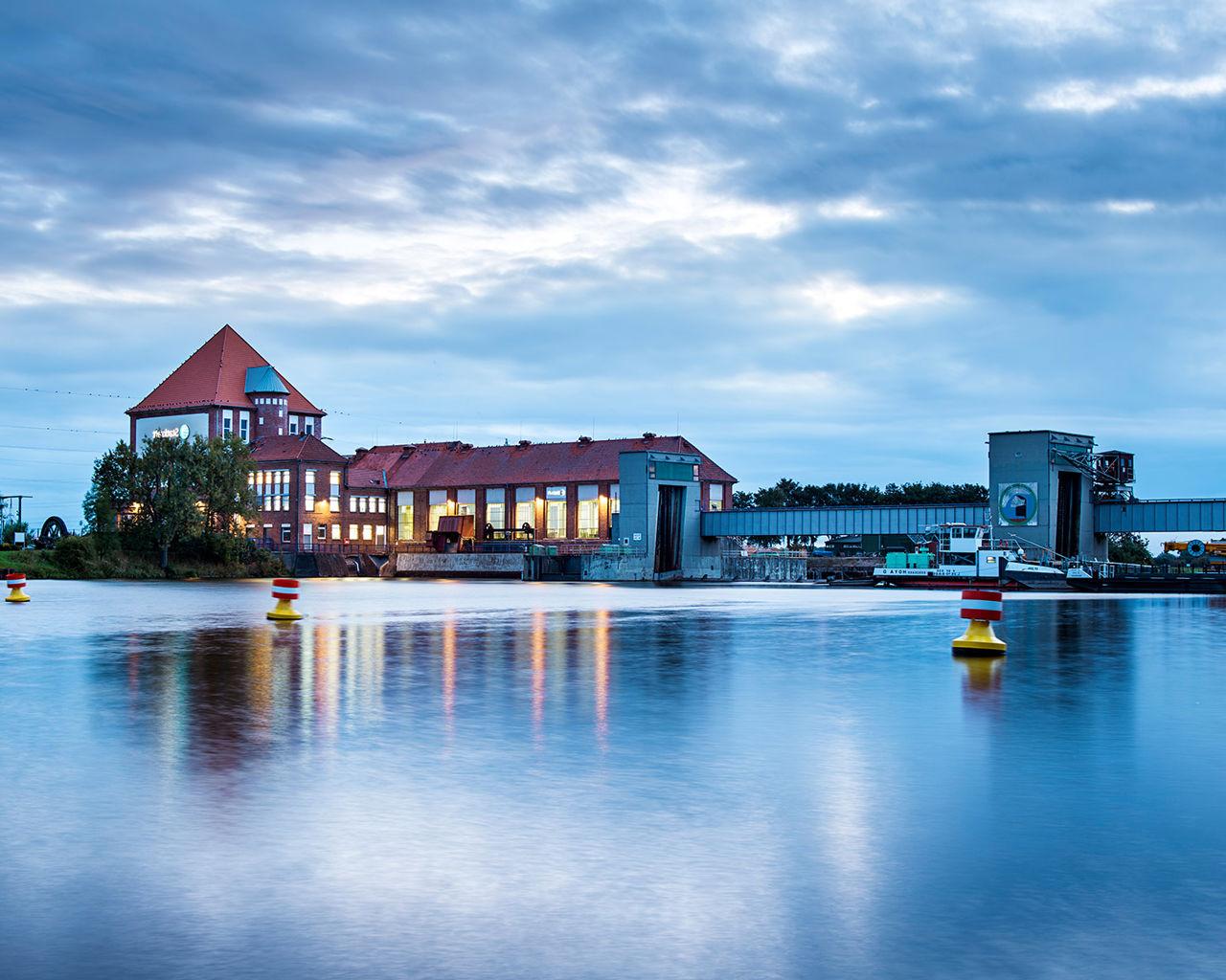 Hydropower plant at dusk